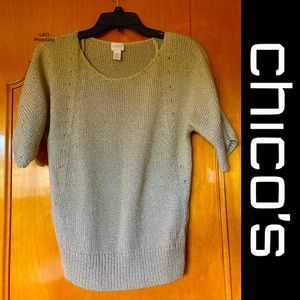 Chicos platinum gold lame metallic highlights shimmering batwing sleeve sweater